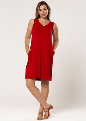 Vestido Pau a Pique Regata Básico Vermelho