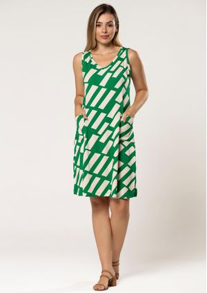 Vestido Regata Pau a Pique Estampado Verde