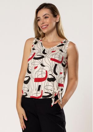 Regata Pau a Pique Estampada Vermelho