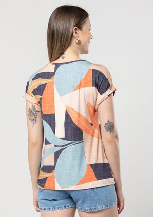 Blusa Pau a Pique Estampada Azul e Laranja