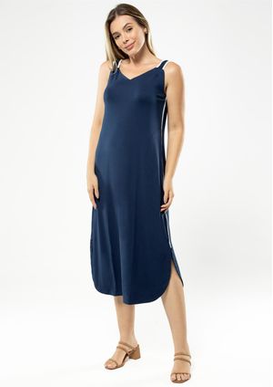 Vestido Midi Pau a Pique Regata Azul Marinho