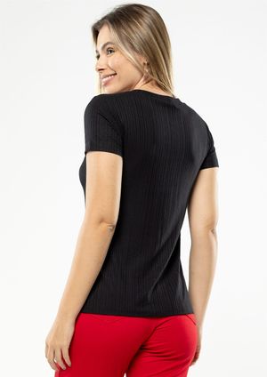 Blusa Manga Curta Pau a Pique Canelada Preto