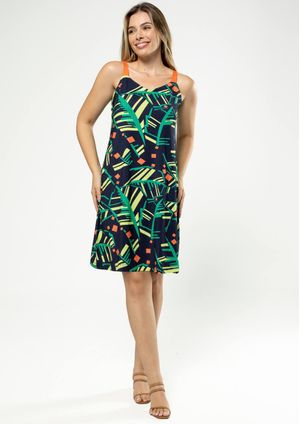 Vestido Regata Pau a Pique Estampado Azul Marinho