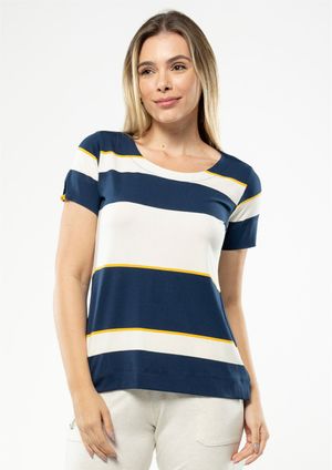 Blusa Pau a Pique Listrada Azul Marinho