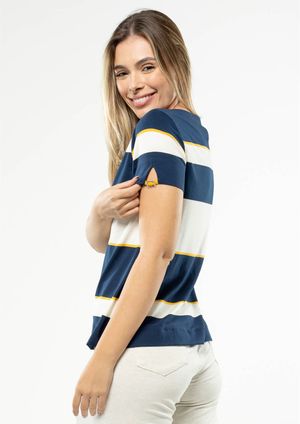 Blusa Pau a Pique Listrada Azul Marinho