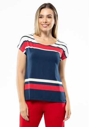 Blusa Pau a Pique Listrada Azul Marinho