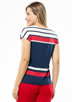 Blusa Pau a Pique Listrada Azul Marinho