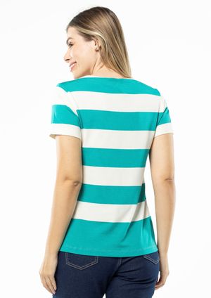 Blusa Manga Curta Pau a Pique Listrada Azul