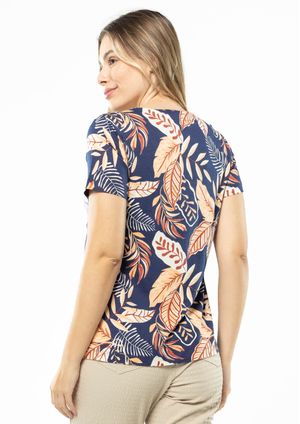 Blusa Manga Curta Pau a Pique Estampada Laranja