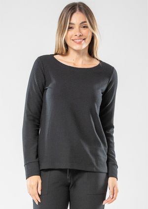 Blusa Manga Longa Pau a Pique Malha Texturizada Preto