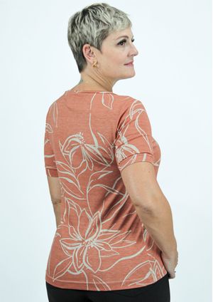 Blusa Manga Curta Pau a Pique Estampada  Telha