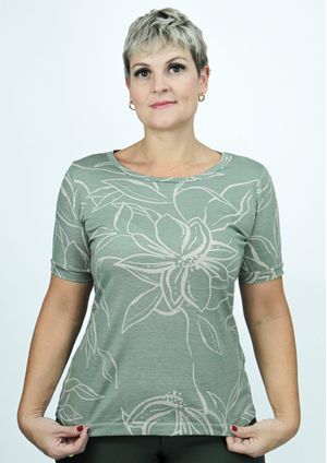Blusa Manga Curta Pau a Pique Estampada Verde