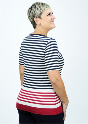 Blusa Manga Curta Pau a Pique Listrada Azul Marinho