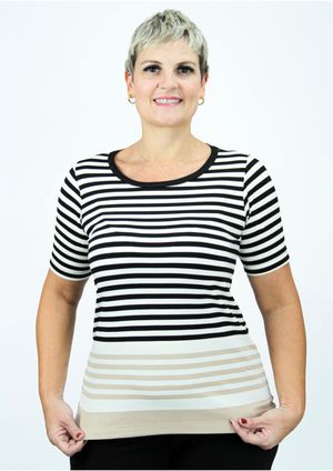 Blusa Manga Curta Pau a Pique Listrada Preto