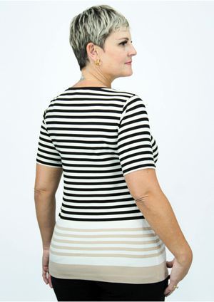 Blusa Manga Curta Pau a Pique Listrada Preto