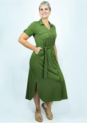 Vestido Chemise Pau a Pique Manga Curta Verde