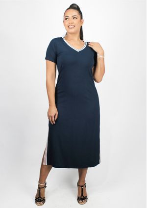 Vestido Midi Pau a Pique Básico Azul Marinho