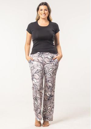 Calça Jacard Pau a Pique Estampada Floral Preto
