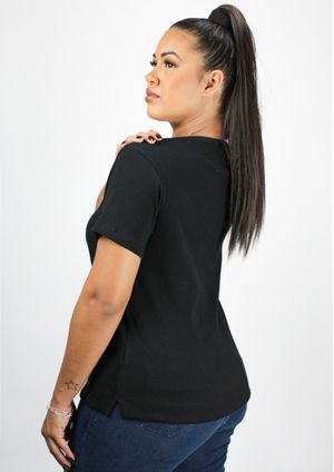 Blusa Manga Curta Pau a Pique Básica Preto