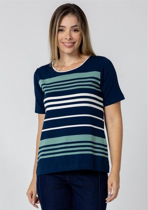 Blusa Pau a Pique Listrada Azul Marinho