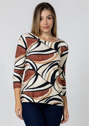 Blusa 3/4 Pau a Pique Estampada Preto