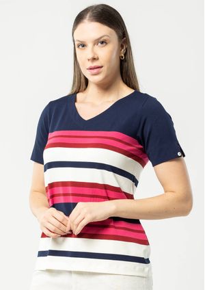 Blusa Pau a Pique Listrada Azul Marinho