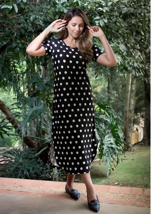 Vestido Midi Pau a Pique Poá Preto