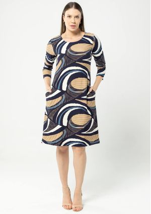 Vestido 3/4 Pau a Pique Estampado Azul Marinho