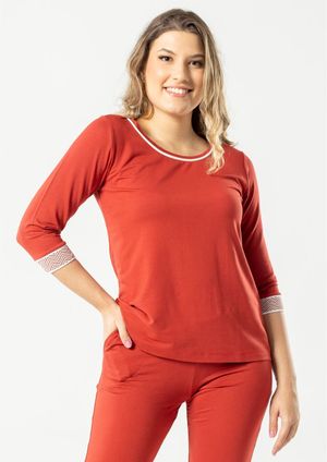 Blusa Pau a Pique Básica Manga 3/4 Telha