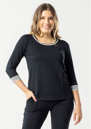 Blusa Pau a Pique Básica Manga 3/4 Preto