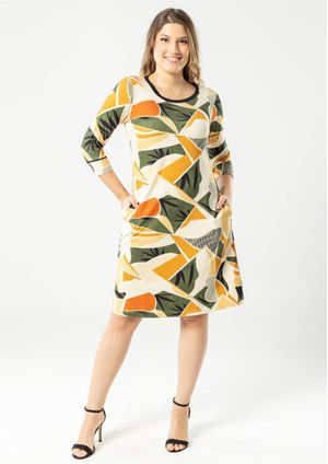 Vestido 3/4 Pau a Pique Estampado Verde