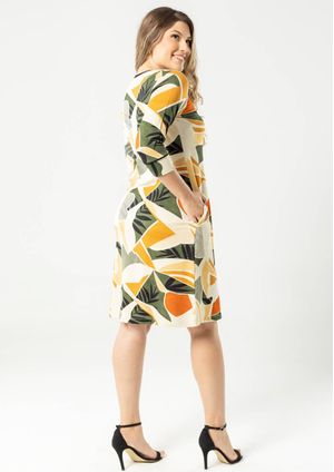 Vestido 3/4 Pau a Pique Estampado Verde