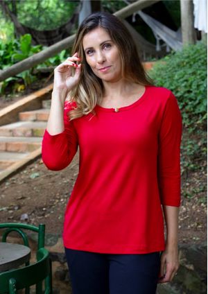 Blusa Pau a Pique Básica Manga 3/4 Vermelho