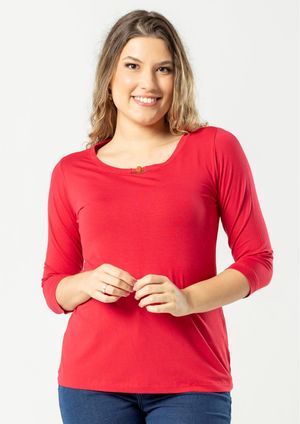 Blusa Pau a Pique Básica Manga 3/4 Vermelho