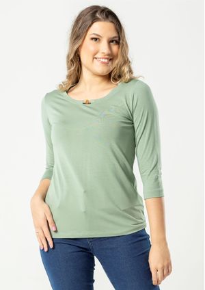 Blusa Pau a Pique Básica Manga 3/4 Verde