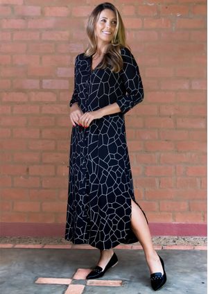 Vestido Chemise Pau a Pique Estampado Preto