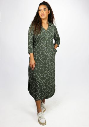 Vestido Chemise Pau a Pique Estampado Verde