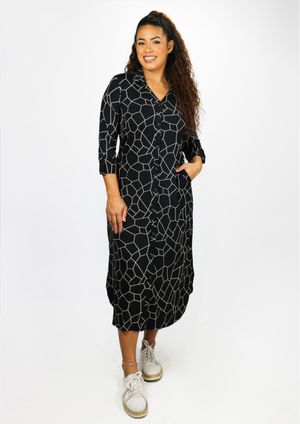 Vestido Chemise Pau a Pique Estampado Preto