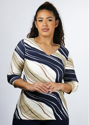 Blusa 3/4 Pau a Pique Estampada Bege
