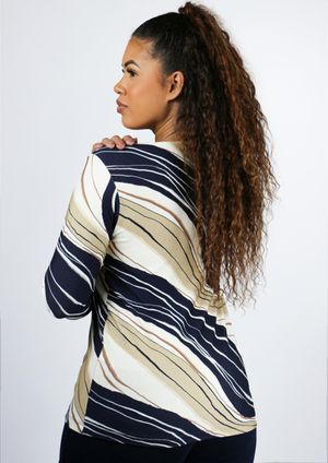 Blusa 3/4 Pau a Pique Estampada Bege