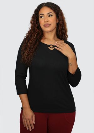Blusa Pau a Pique Básica Manga 3/4 Preto