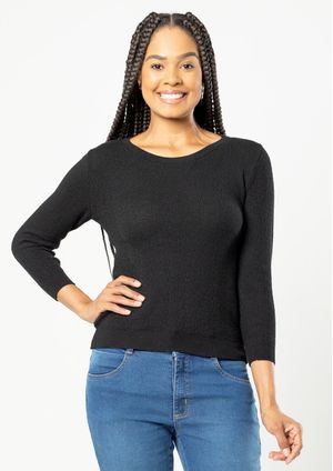 Blusa Modal Pau a Pique Manga 7/8 Preto