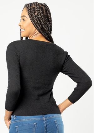 Blusa Modal Pau a Pique Manga 7/8 Preto
