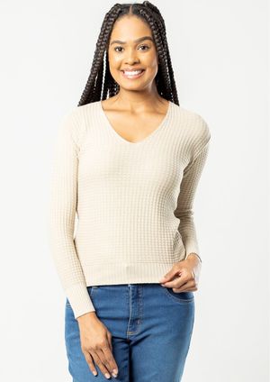 Blusa Modal Pau a Pique Manga Longa Bege