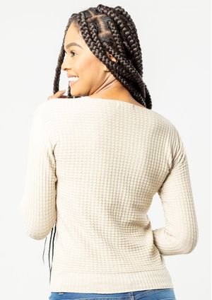Blusa Modal Pau a Pique Manga Longa Bege