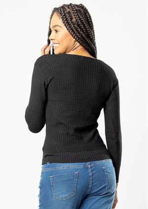 Blusa Modal Pau a Pique Manga Longa Preto