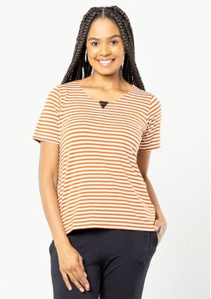 Blusa Pau a Pique Listrada Caramelo