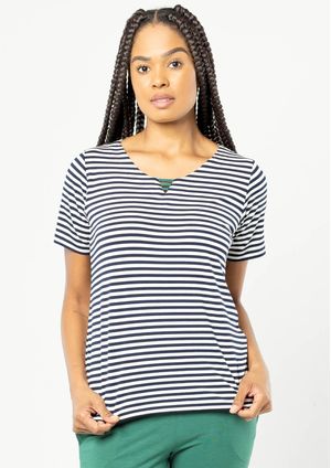 Blusa Pau a Pique Listrada Azul Marinho
