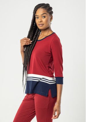 Blusa Manga 3/4 Pau a Pique Listrada Vinho