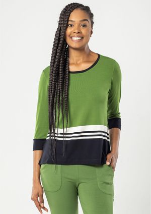 Blusa Manga 3/4 Pau a Pique Listrada Verde